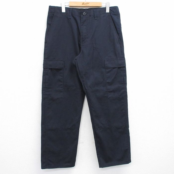W34★古着 カーゴ パンツ メンズ 濃紺 ネイビー 25oct02 中古 ボトムス ロング