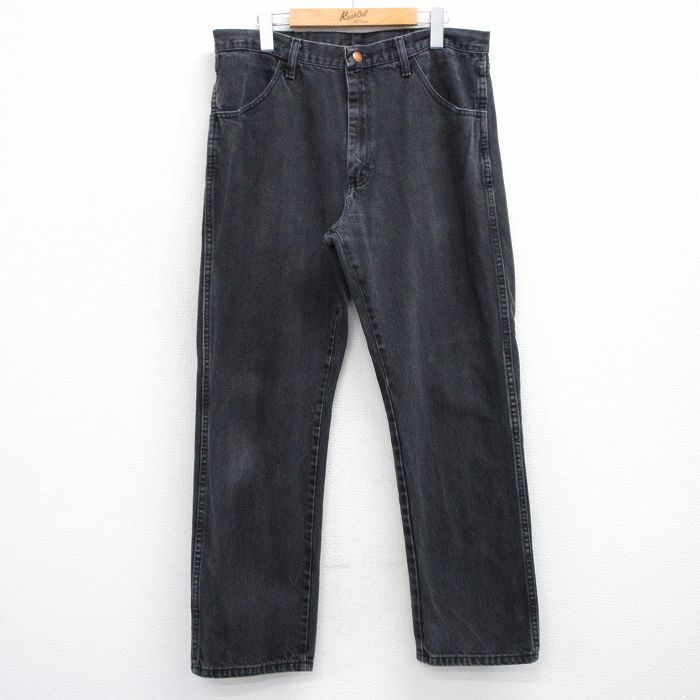 W35★古着 ラスラー ジーンズ メンズ コットン 黒 ブラック デニム 25oct02 中古 ボトムス ジーパン Gパン ロング パンツ