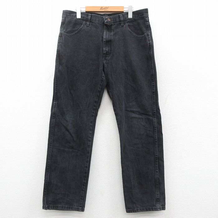 W36★古着 ラスラー ジーンズ メンズ コットン 黒 ブラック デニム 25oct02 中古 ボトムス ジーパン Gパン ロング パンツ