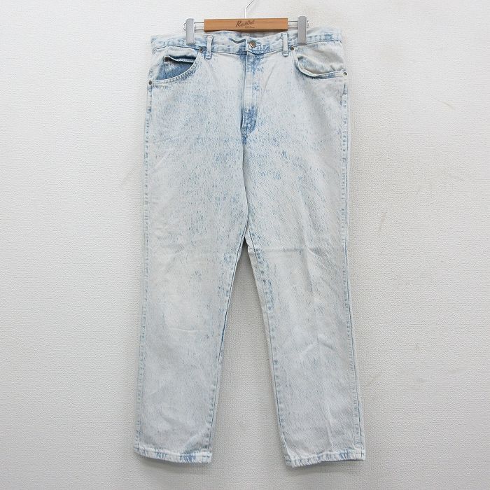 W36★古着 h.i.s ジーンズ メンズ 90年代 90s ケミカルウォッシュ USA製 薄紺 ネイビー デニム 25oct02 中古 ボトムス ジーパン Gパン ロング パンツ