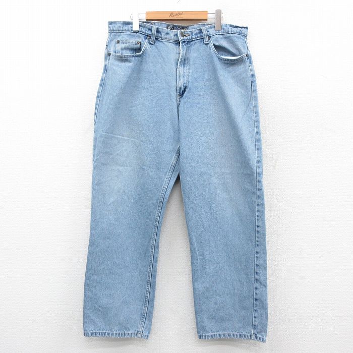 W36★古着 ジーンズ メンズ コットン 紺 ネイビー デニム 25oct03 中古 ボトムス ジーパン Gパン ロング パンツ