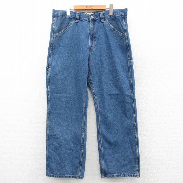 W36★古着 ペインター パンツ メンズ コットン 紺 ネイビー デニム 25oct03 中古 ボトムス ロング