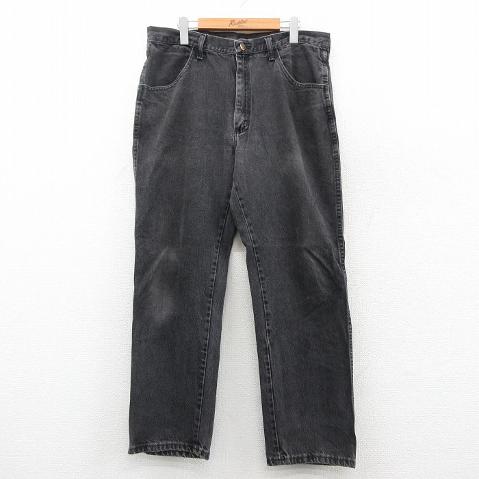 W36★古着 ラスラー ジーンズ メンズ コットン 黒 ブラック デニム 25oct03 中古 ボトムス ジーパン Gパン ロング パンツ