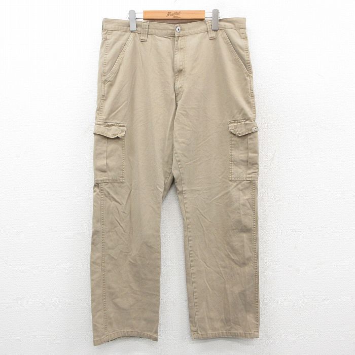 W36★古着 ラングラー Wrangler カーゴ パンツ メンズ コットン ベージュ カーキ 25oct03 中古 ボトムス ロング