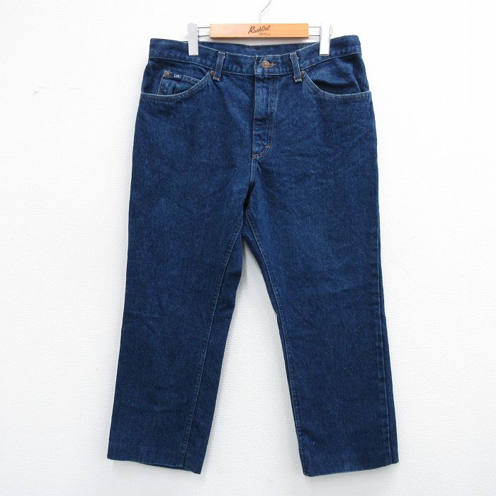 W36★古着 リー Lee ジーンズ メンズ 90年代 90s コットン USA製 濃紺 ネイビー デニム 25oct04 中古 ボトムス ジーパン Gパン ロング パンツ
