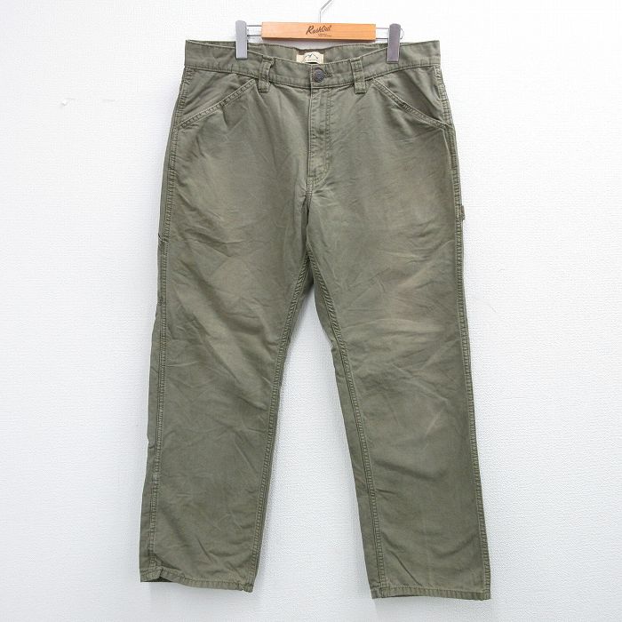 W36★古着 ペインター パンツ メンズ ダック地 コットン 濃緑 グリーン 25oct04 中古 ボトムス ロング