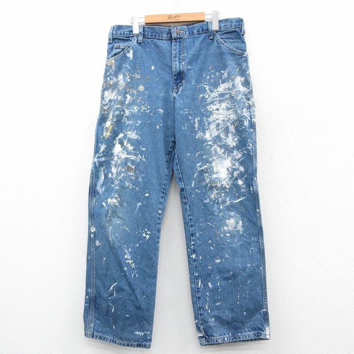 W36★古着 ディッキーズ Dickies ペインター パンツ メンズ 紺 ネイビー デニム 25oct04 中古 ボトムス ロング