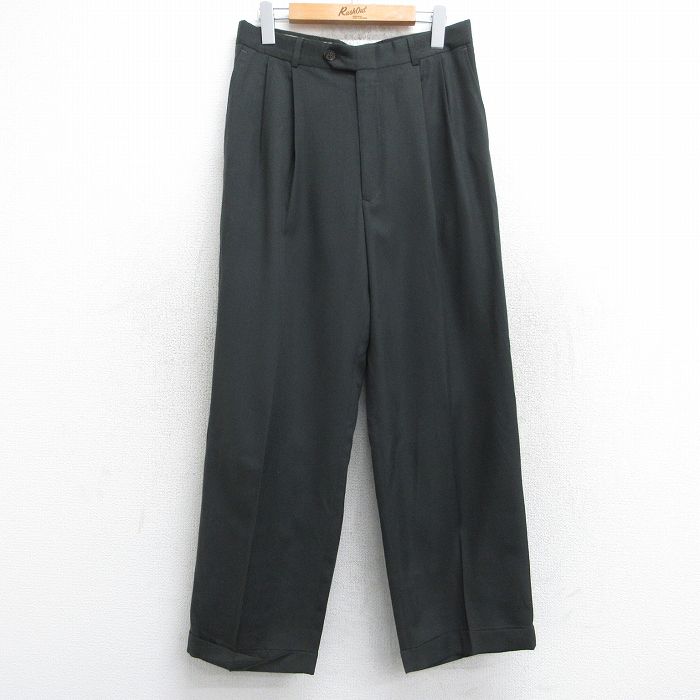 W31★古着 スラックス パンツ メンズ 80年代 80s タロン 濃緑 グリーン 25oct04 中古 ボトムス ロング