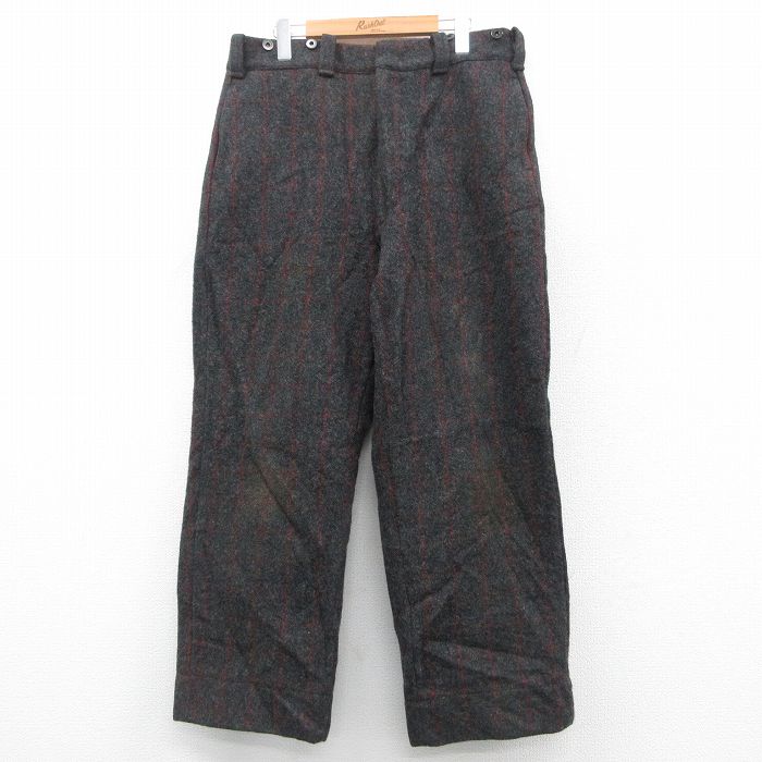W35★古着 ウールリッチ WOOLRICH スラックス パンツ メンズ 90年代 90s ウール USA製 濃グレー他 チェック 25oct06 中古 ボトムス ロング