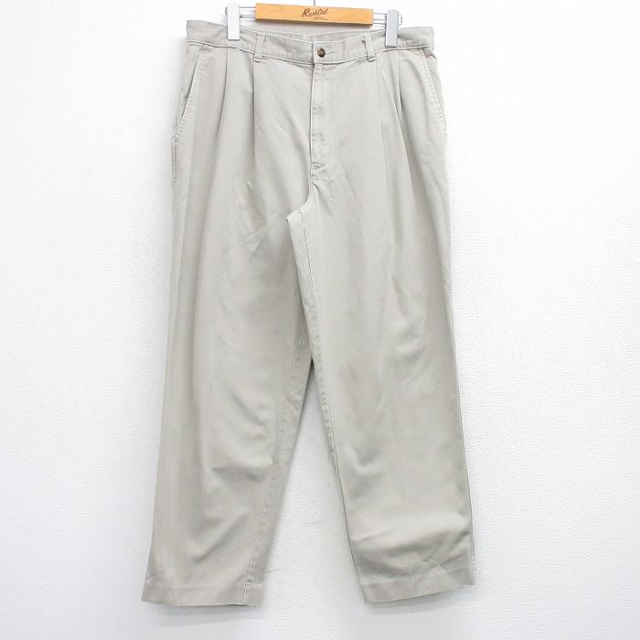 W34★古着 パンツ メンズ 90年代 90s コットン ベージュ カーキ 25oct08 中古 ボトムス ロング