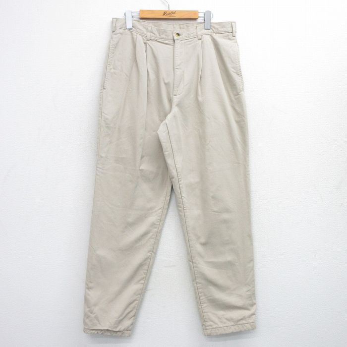 W34★古着 エルエルビーン LLBEAN パンツ メンズ 90年代 90s コットン USA製 ベージュ カーキ 内側フランネル 【spe】 25oct08 中古 ボトムス ロング