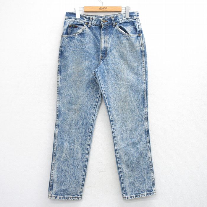 W31★古着 h.i.s ジーンズ メンズ 90年代 90s ケミカルウォッシュ USA製 紺 ネイビー デニム 【spe】 25oct08 中古 ボトムス ジーパン Gパン ロング パンツ