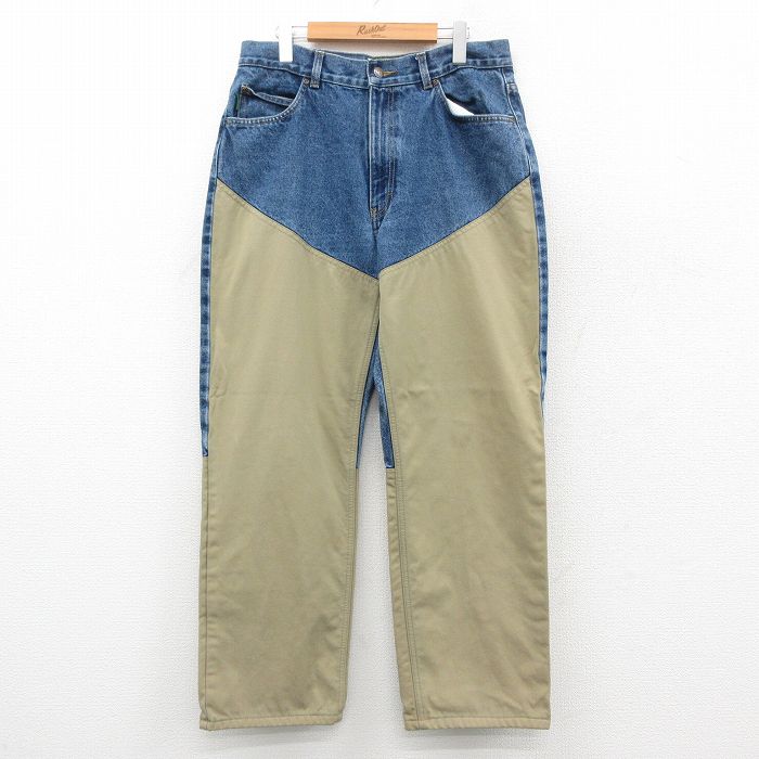 W34★古着 カベラス ハンティング パンツ メンズ 00年代 00s ダブルニー ツートンカラー コットン 紺 ネイビー デニム他 25oct14 中古 ボトムス ロング