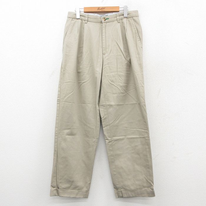 W32★古着 トミーヒルフィガー TOMMY HILFIGER ブランド パンツ メンズ コットン ベージュ カーキ 25oct14 中古 ボトムス ロング
