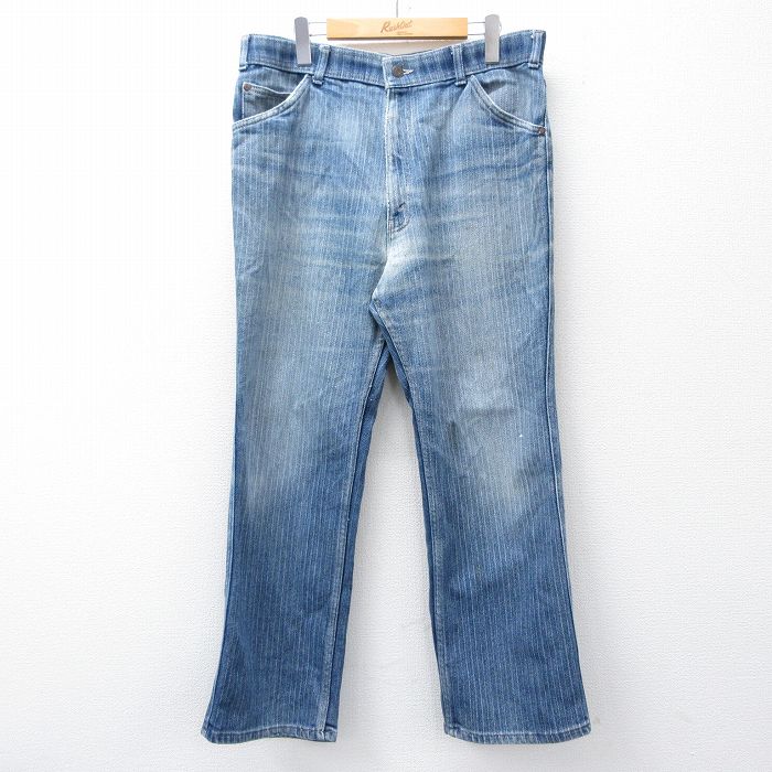 W36★古着 リーバイス Levis ジーンズ メンズ 80年代 80s アクションカジュアルズ フレア ブーツカット タロン 紺 ネイビー デニム ストライプ 25oct16 中古 ボトムス ジーパン Gパン ロング パンツ