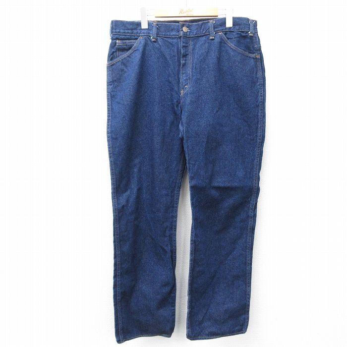 W38★古着 ジーンズ メンズ 80年代 80s USA製 濃紺 ネイビー デニム 25oct16 中古 ボトムス ジーパン Gパン ロング パンツ