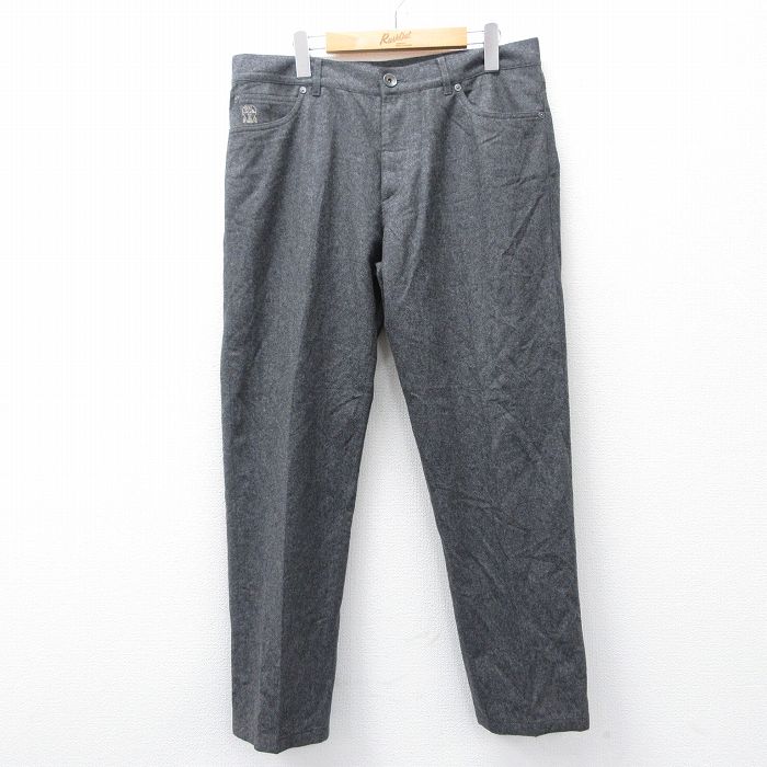 W35★古着 パンツ メンズ ウール イタリア製 グレー 25oct16 中古 ボトムス ロング