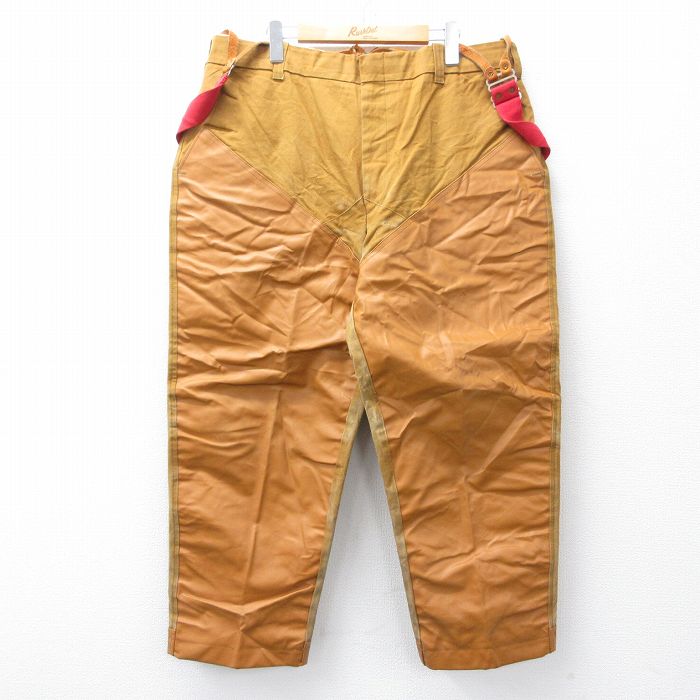 W38★古着 ダックスバック ハンティング パンツ メンズ 80年代 80s ダック地 ダブルニー レザー使用 サスペンダー付き 茶系 ブラウン 25oct16 中古 ボトムス ロング