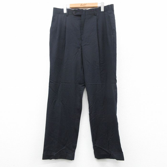 W35★古着 スラックス パンツ メンズ 90年代 90s ウール 黒 ブラック 25oct17 中古 ボトムス ロング