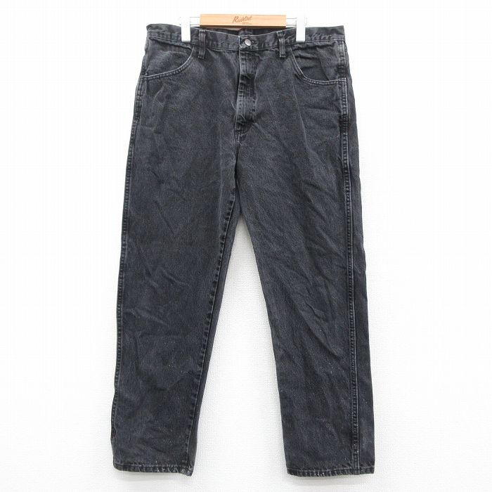 W37★古着 ラスラー ジーンズ メンズ コットン 黒 ブラック デニム 25oct17 中古 ボトムス ジーパン Gパン ロング パンツ
