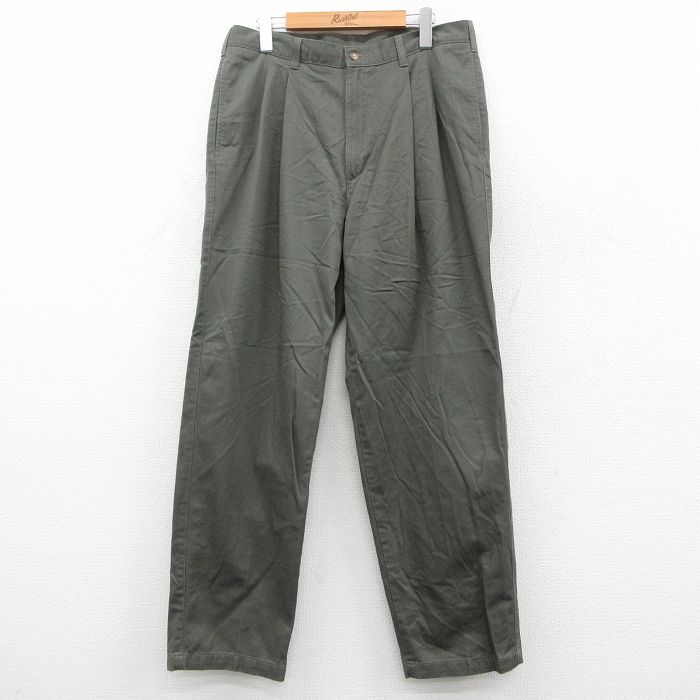 W31★古着 パンツ メンズ コットン 濃緑 グリーン 25oct18 中古 ボトムス ロング