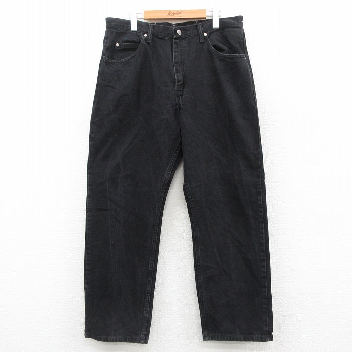 W35★古着 ラングラー Wrangler ジーンズ メンズ コットン 黒 ブラック デニム 25oct18 中古 ボトムス ジーパン Gパン ロング パンツ