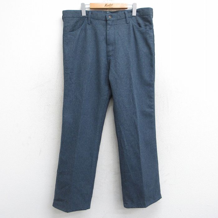 W37★古着 ラングラー Wrangler ランチャー パンツ メンズ 80年代 80s USA製 紺系 ネイビー 25oct18 中古 ボトムス ロング