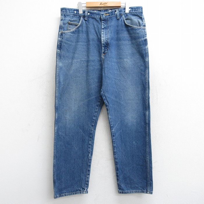 W36★古着 ラングラー Wrangler ジーンズ メンズ ヒゲ 紺 ネイビー デニム 25oct18 中古 ボトムス ジーパン Gパン ロング パンツ