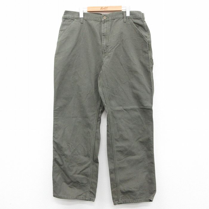 W38★古着 カーハート Carhartt ペインター パンツ メンズ ワンポイントロゴ ダック地 コットン 濃緑 グリーン 【spe】 25oct22 中古 ボトムス ロング