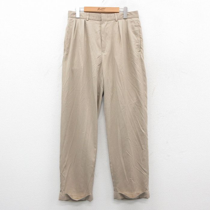 W32★古着 ラルフローレン Ralph Lauren ブランド スラックス パンツ メンズ 90年代 90s ベージュ カーキ 25oct22 中古 ボトムス ロング