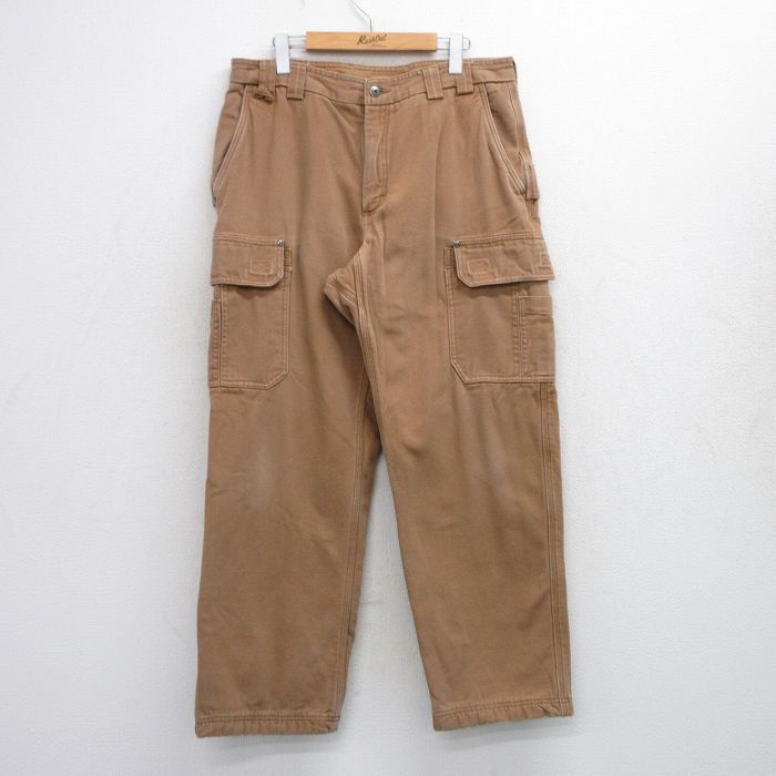 W35★古着 DULUTH カーゴ パンツ メンズ ダック地 コットン 茶系 ブラウン 内側フリース 25oct24 中古 ボトムス ロング