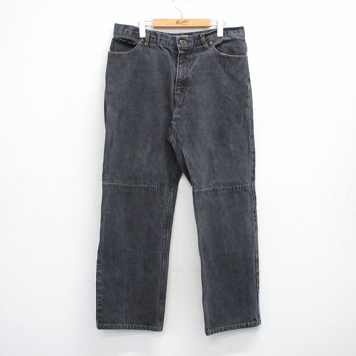【20%OFF】W35★古着 ジーンズ メンズ ダブルニー 黒 ブラック デニム 【spe】 25oct24 中古 ボトムス ジーパン Gパン ロング パンツ