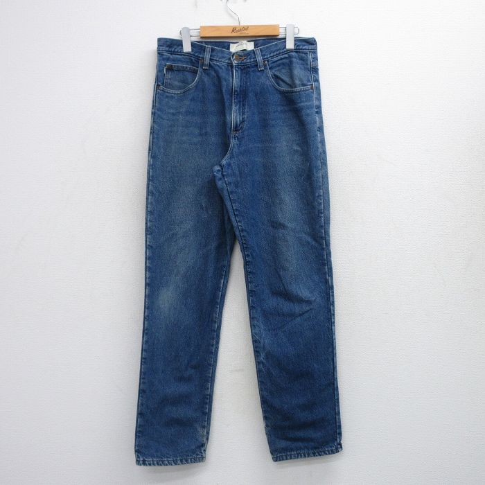 W32★古着 エルエルビーン LLBEAN ジーンズ メンズ ヒゲ コットン 紺 ネイビー デニム 内側フランネル 25oct24 中古 ボトムス ジーパン Gパン ロング パンツ