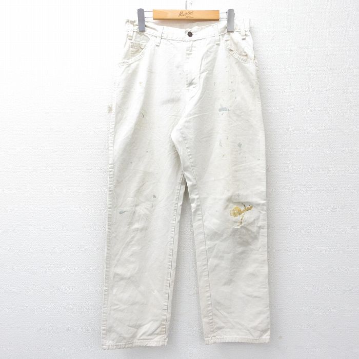 W32★古着 ディッキーズ Dickies ペインター パンツ メンズ シャーウィンウィリアムズ コットン 白 ホワイト 25oct27 中古 ボトムス ロング