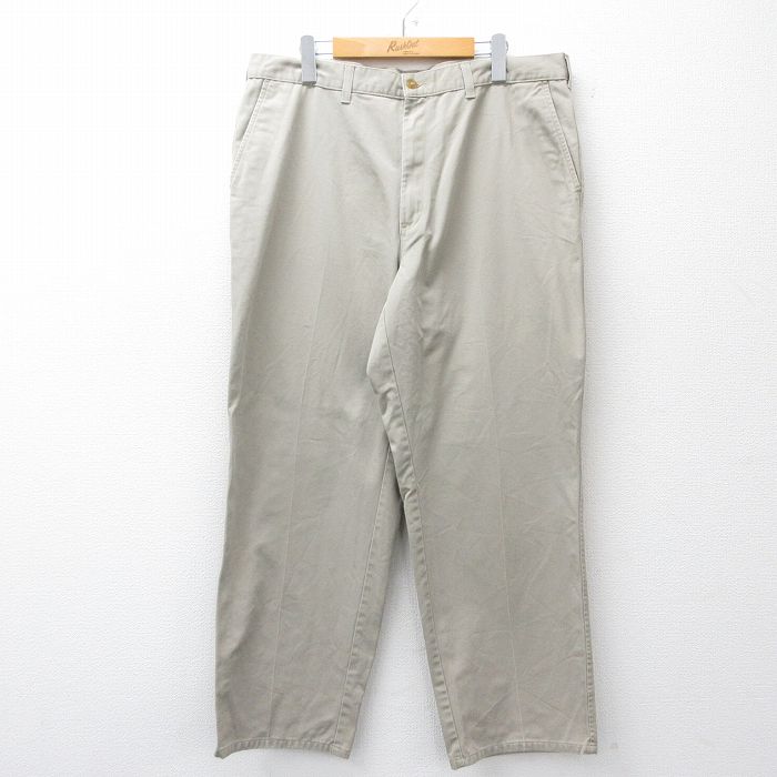 【20%OFF】W38★古着 パンツ メンズ コットン 薄ベージュ カーキ 25oct27 中古 ボトムス ロング