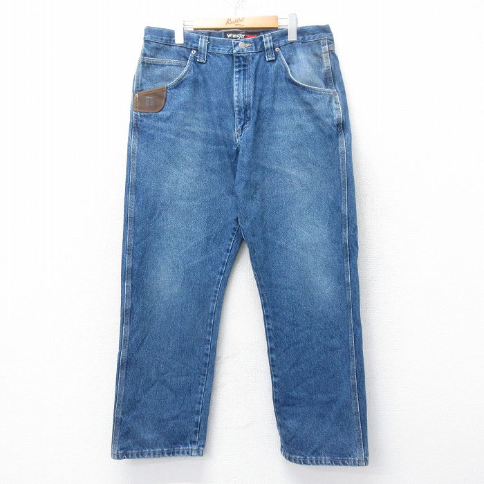 W36★古着 ラングラー Wrangler ジーンズ メンズ ヒゲ コットン 紺 ネイビー デニム 25oct27 中古 ボトムス ジーパン Gパン ロング パンツ