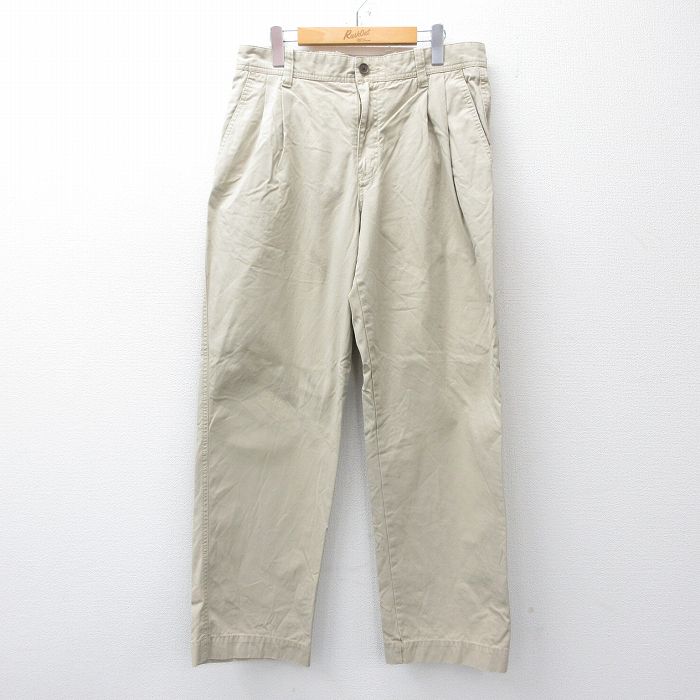 W33★古着 エディーバウアー パンツ メンズ コットン ベージュ カーキ 25oct27 中古 ボトムス ロング