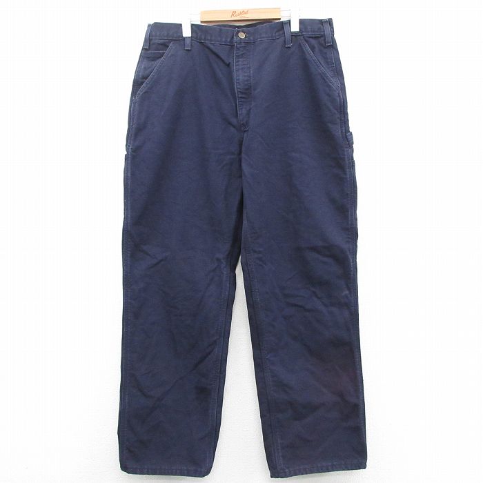 W38★古着 カーハート Carhartt ペインター パンツ メンズ ダック地 紺 ネイビー 内側フランネル 25oct29 中古 ボトムス ロング