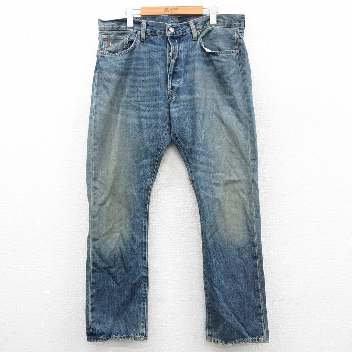 W38★古着 ラルフローレン Ralph Lauren ブランド ジーンズ メンズ ヒゲ コットン 紺 ネイビー デニム 25oct29 中古 ボトムス ジーパン Gパン ロング パンツ