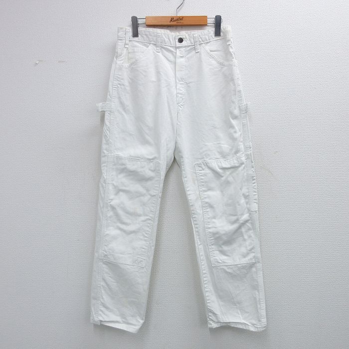 W29★古着 ディッキーズ Dickies ペインター パンツ メンズ ダブルニー コットン 白 ホワイト 25oct30 中古 ボトムス ロング