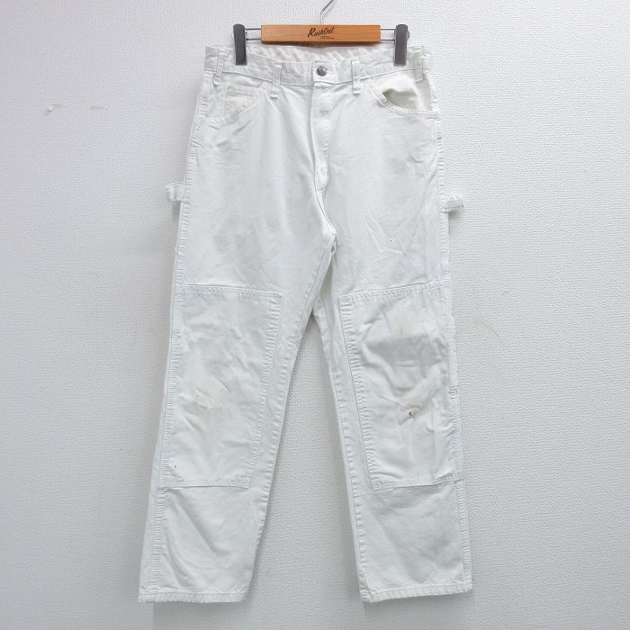 W29★古着 ディッキーズ Dickies ペインター パンツ メンズ ダブルニー コットン 白 ホワイト 25oct30 中古 ボトムス ロング