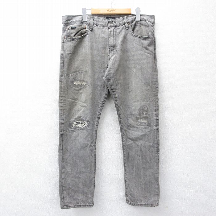 W37★古着 ラルフローレン Ralph Lauren ブランド ジーンズ メンズ コットン グレー デニム 25oct31 中古 ボトムス ジーパン Gパン ロング パンツ