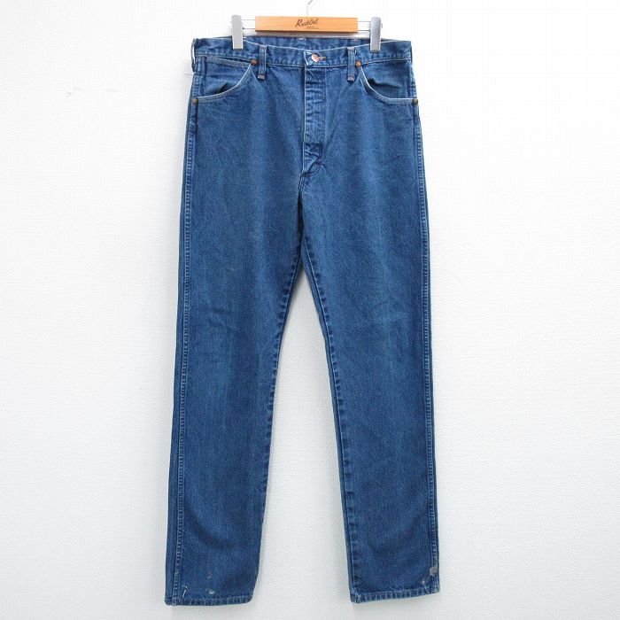 W34★古着 ラングラー Wrangler ジーンズ メンズ 80年代 80s コットン USA製 紺 ネイビー デニム 25nov04 中古 ボトムス ジーパン Gパン ロング パンツ