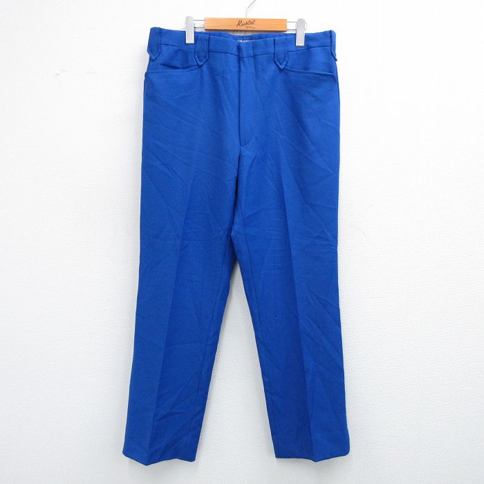 W37★古着 スラックス パンツ メンズ 80年代 80s USA製 タロン 青 ブルー 25nov04 中古 ボトムス ロング
