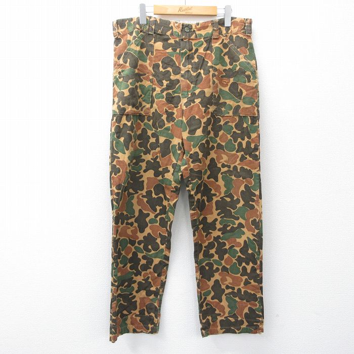 W34★古着 ハンティング ベイカー パンツ メンズ 80年代 80s ダックハンターカモ ダック地 タロン 茶他 ブラウン 迷彩 25nov04 中古 ボトムス ロング