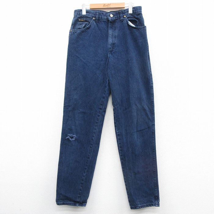W32★古着 ジーンズ メンズ 90年代 90s コットン USA製 紺 ネイビー デニム 25nov05 中古 ボトムス ジーパン Gパン ロング パンツ