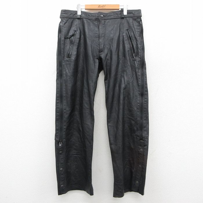 【20%OFF】W36★古着 レザー パンツ メンズ 黒 ブラック 25nov05 中古 ボトムス ロング