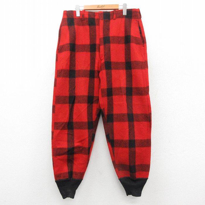 W36★古着 ビンテージ ハンティング パンツ メンズ 60年代 60s ウール 赤他 レッド チェック 【spe】 25nov05 中古 ボトムス ロング