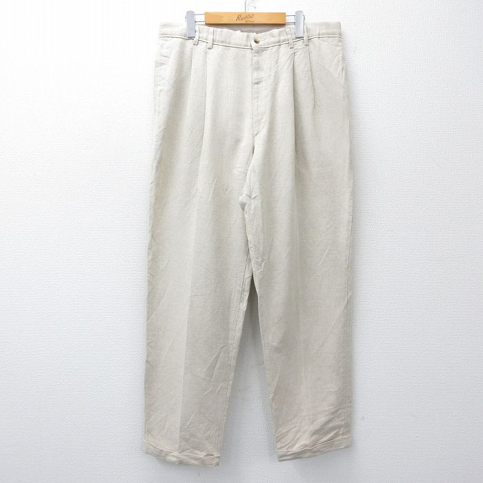 W36★古着 パンツ メンズ リネン ベージュ系 カーキ 25nov05 中古 ボトムス ロング