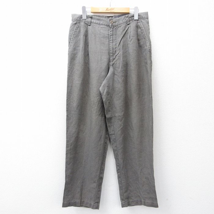 W32★古着 エディーバウアー パンツ メンズ リネン グレー系 25nov05 中古 ボトムス ロング